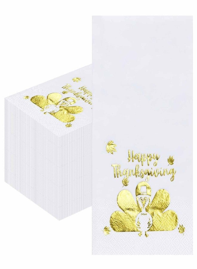 HEIPINIUYE 25 Pieces Happy Thanksgiving Paper Napkins with Gold Foil 3-ply White and Gold Turkey Guest Towels Disposable Hand Towels for Bathroom Birthday Fall Thanksgiving Party Dinner Napkins - Image 1